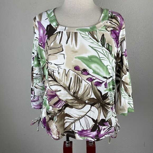 NWT Caribbean Joe Short Sleeve Top Size Petite L - Picture 1 of 7